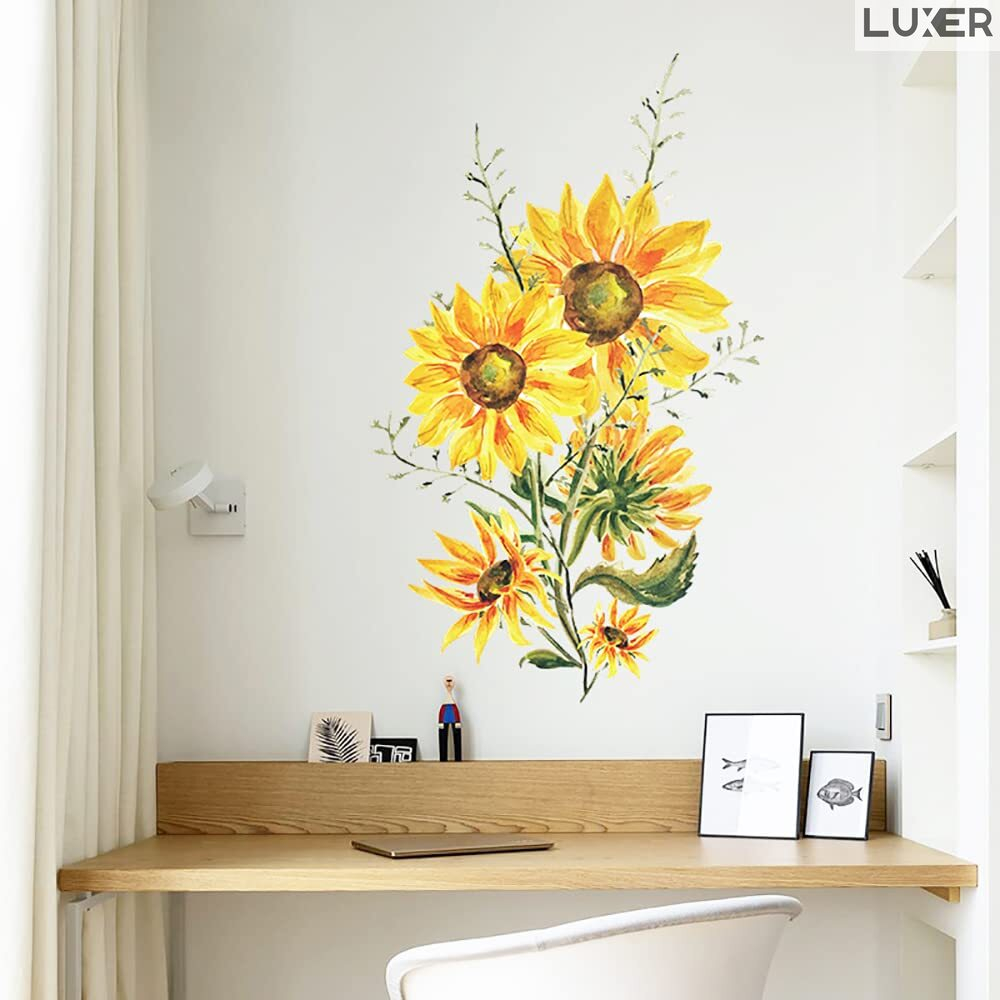 Sticker Autoadeziv Decorativ cu Model Floral: Sunflower, Multisuprafete, Floarea Soarelui Pictata, Dimensiuni: 60x37 cm, Emag, Jysk, Dedeman, Leroy, Luxer [5]