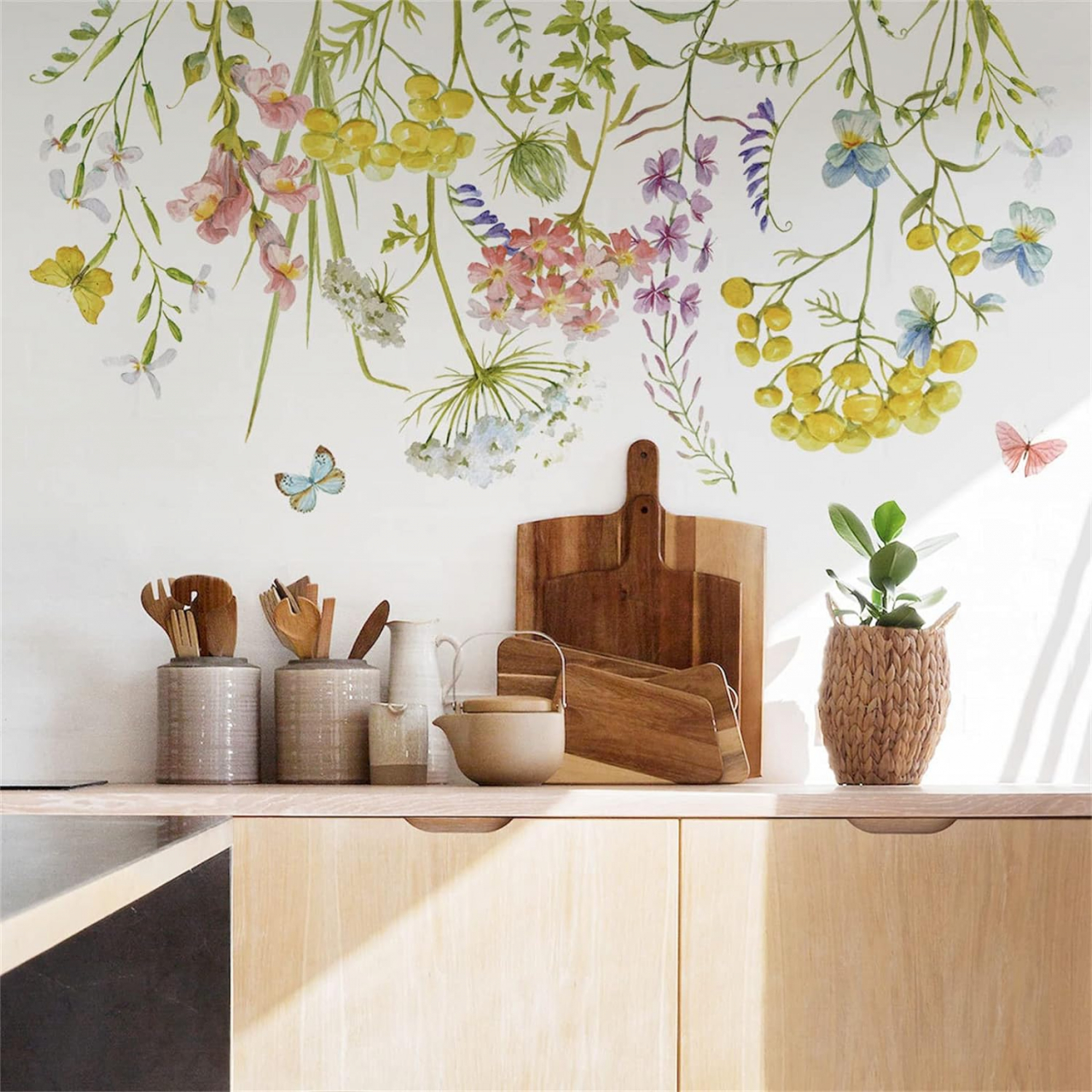 Sticker Autoadeziv Decorativ cu Model Floral: Wildflower, Multisuprafete, Dimensiuni: 60 x 30 cm, Luxer, Stickere Decorative pentru Perete Autocolant cu model Floral pentru Domitor/Bucatarie/Living/Hol cu Flori si Natura Vie Verde si Galben Luxer [3]