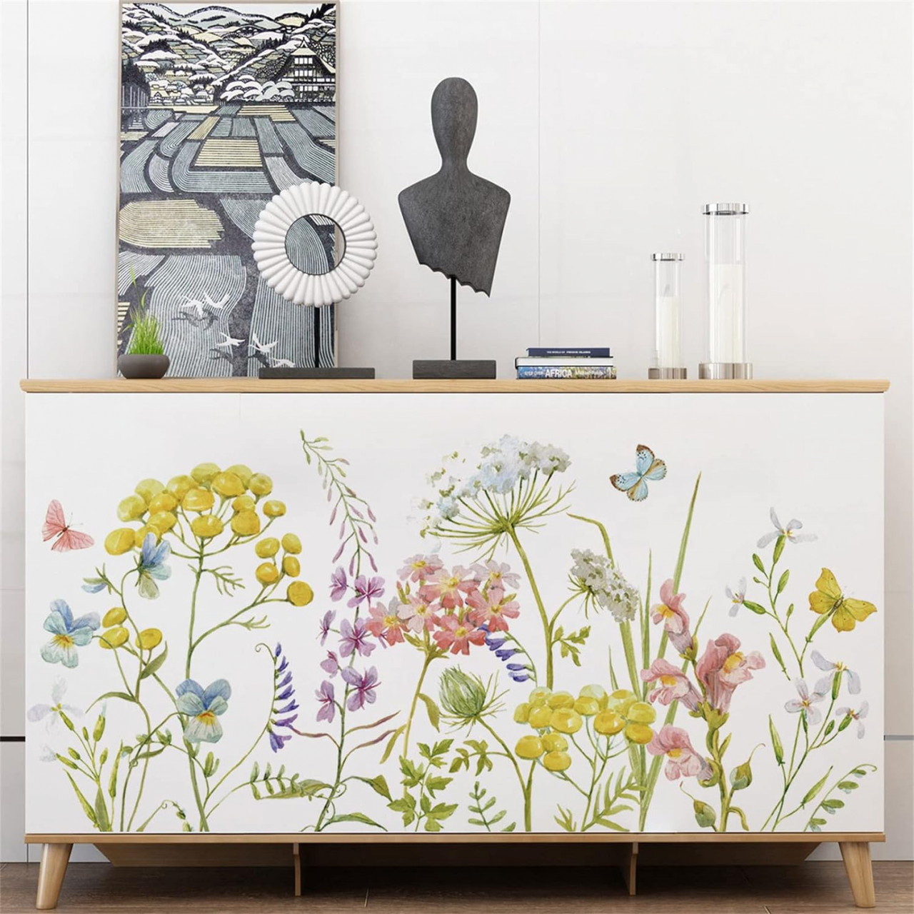 Sticker Autoadeziv Decorativ cu Model Floral: Wildflower, Multisuprafete, Dimensiuni: 60 x 30 cm, Luxer, Stickere Decorative pentru Perete Autocolant cu model Floral pentru Domitor/Bucatarie/Living/Hol cu Flori si Natura Vie Verde si Galben Luxer [2]