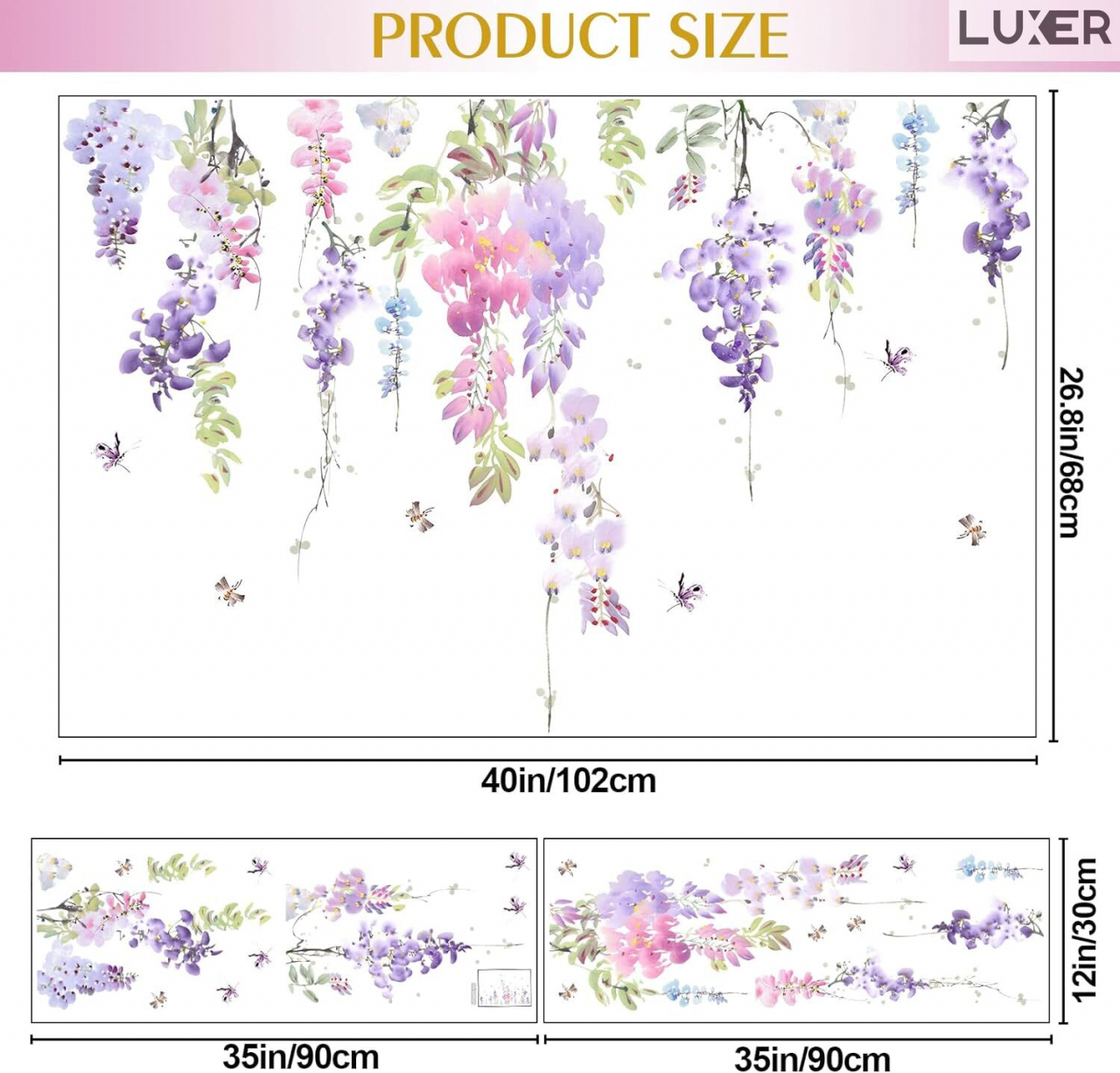 Sticker Autoadeziv Decorativ cu Model Floral: Wisteria Flowers, Multisuprafete, Dimensiuni: 70 x 42 cm, Luxer, Stickere Decorative pentru Perete Autocolant cu model Floral "Flori de Glicina"pentru Domitor/Bucatarie/Living/Hol cu Flori si Natura Vie Verde si Galben Luxer [9]