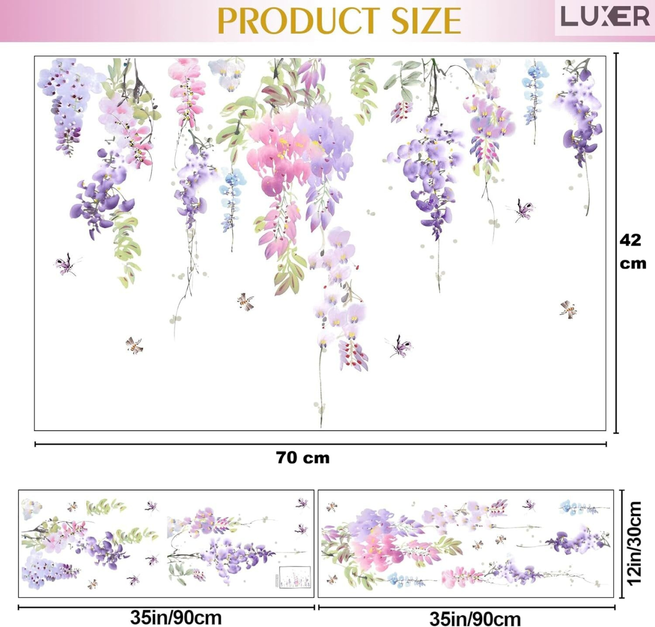 Sticker Autoadeziv Decorativ cu Model Floral: Wisteria Flowers, Multisuprafete, Dimensiuni: 70 x 42 cm, Luxer, Stickere Decorative pentru Perete Autocolant cu model Floral "Flori de Glicina"pentru Domitor/Bucatarie/Living/Hol cu Flori si Natura Vie Verde si Galben Luxer [9]