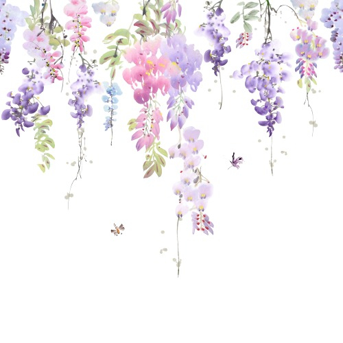 Sticker Autoadeziv Decorativ cu Model Floral: Wisteria Flowers, Multisuprafete, Dimensiuni: 70 x 42 cm, Luxer, Stickere Decorative pentru Perete Autocolant cu model Floral "Flori de Glicina"pentru Domitor/Bucatarie/Living/Hol cu Flori si Natura Vie Verde si Galben Luxer [8]