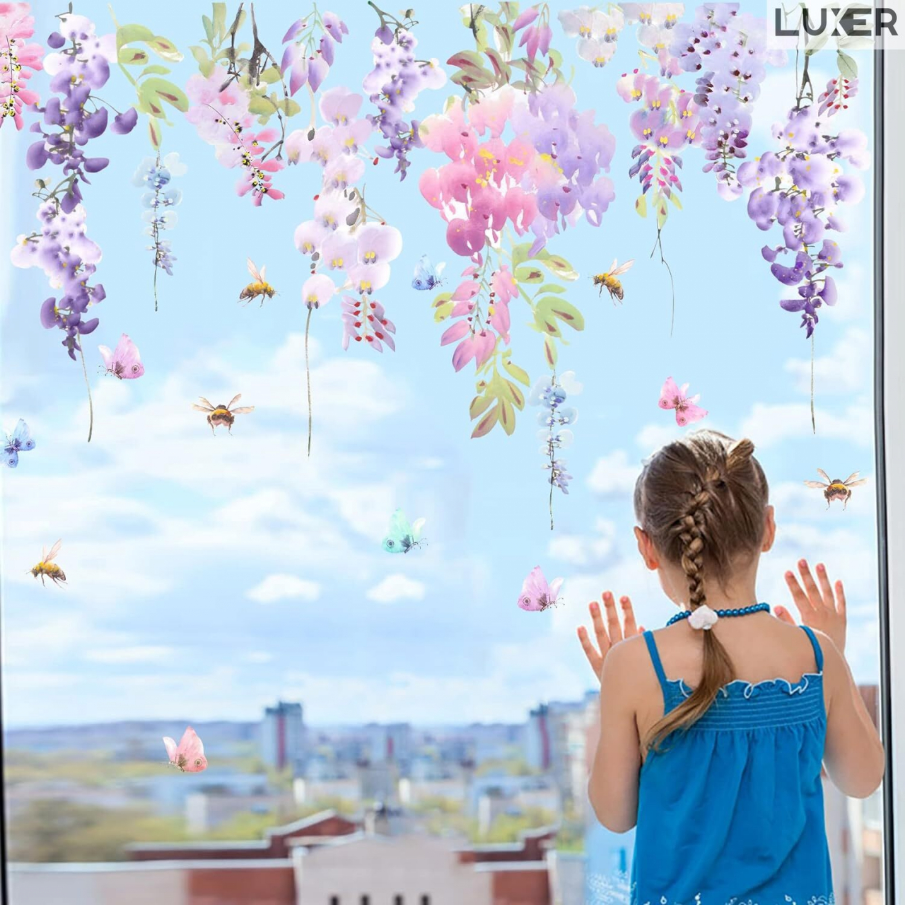 Sticker Autoadeziv Decorativ cu Model Floral: Wisteria Flowers, Multisuprafete, Dimensiuni: 70 x 42 cm, Luxer, Stickere Decorative pentru Perete Autocolant cu model Floral "Flori de Glicina"pentru Domitor/Bucatarie/Living/Hol cu Flori si Natura Vie Verde si Galben Luxer [5]