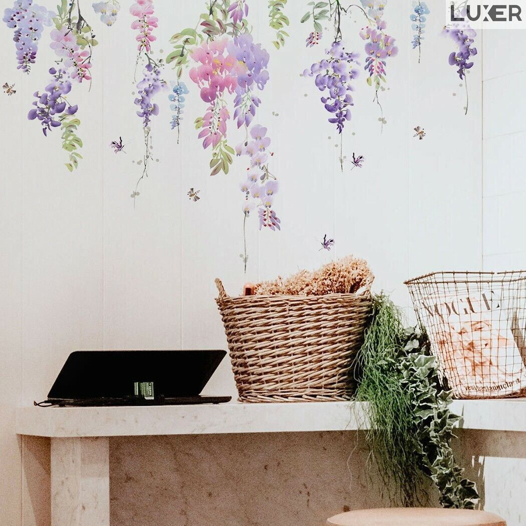 Sticker Autoadeziv Decorativ cu Model Floral: Wisteria Flowers, Multisuprafete, Dimensiuni: 70 x 42 cm, Luxer, Stickere Decorative pentru Perete Autocolant cu model Floral "Flori de Glicina"pentru Domitor/Bucatarie/Living/Hol cu Flori si Natura Vie Verde si Galben Luxer [6]