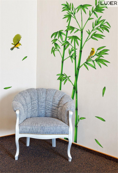 Sticker Autocolant Decorativ Perete/Mobila Model Bambus si Pasari Colibry, Dimensiuni 295x165 cm, Luxer, stickere perete decorative autocolant natura pentru copii adulti emag jumbo hornach leroy jysk ieftine luxer [2]