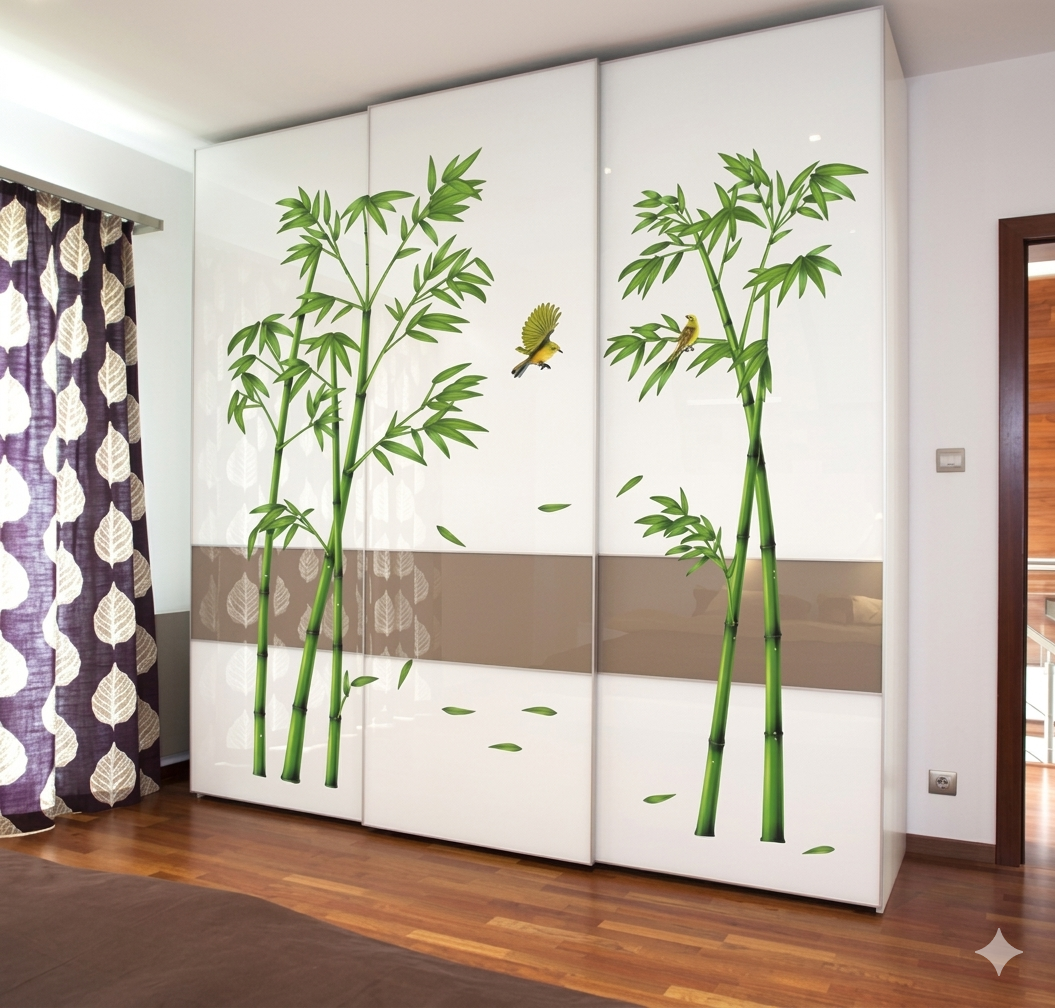 Sticker Autocolant Decorativ Perete/Mobila Model Bambus si Pasari Colibry, Dimensiuni 295x165 cm, Luxer, stickere perete decorative autocolant natura pentru copii adulti emag jumbo hornach leroy jysk ieftine luxer [3]