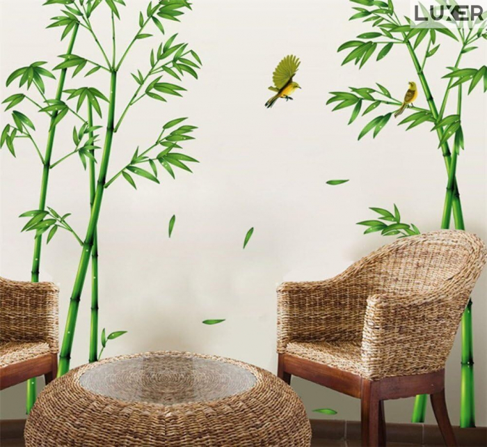 Sticker Autocolant Decorativ Perete/Mobila Model Bambus si Pasari Colibry, Dimensiuni 295x165 cm, Luxer, stickere perete decorative autocolant natura pentru copii adulti emag jumbo hornach leroy jysk ieftine luxer [1]