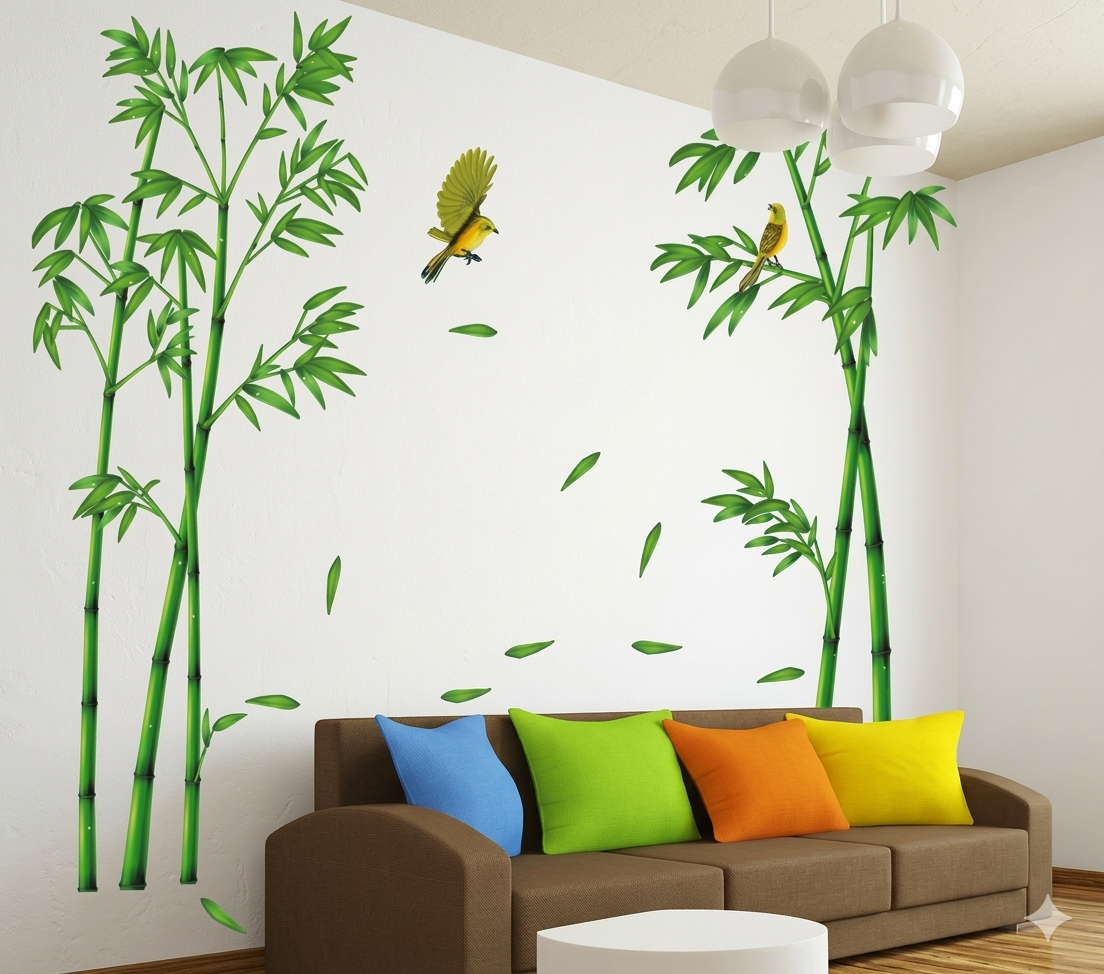 Sticker Autocolant Decorativ Perete/Mobila Model Bambus si Pasari Colibry, Dimensiuni 295x165 cm, Luxer, stickere perete decorative autocolant natura pentru copii adulti emag jumbo hornach leroy jysk ieftine luxer [2]