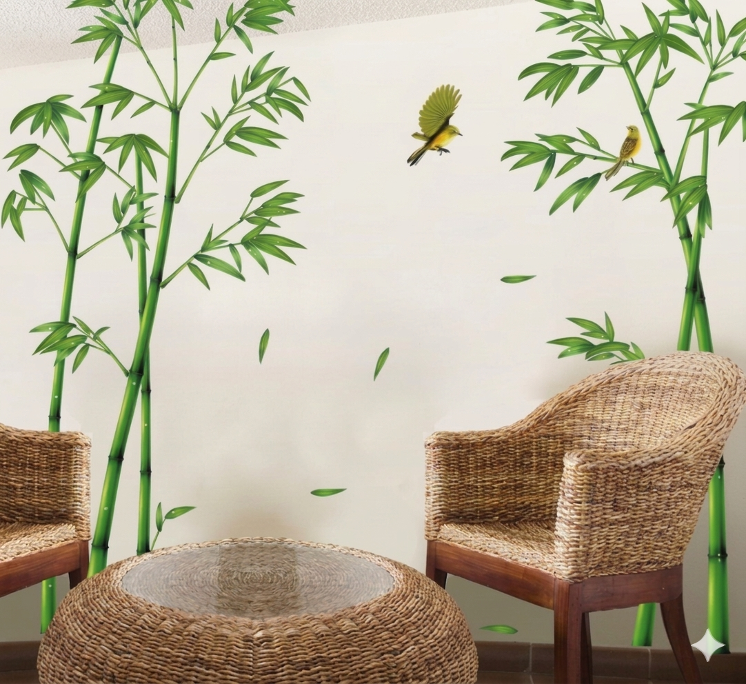 Sticker Autocolant Decorativ Perete/Mobila Model Bambus si Pasari Colibry, Dimensiuni 295x165 cm, Luxer, stickere perete decorative autocolant natura pentru copii adulti emag jumbo hornach leroy jysk ieftine luxer [4]