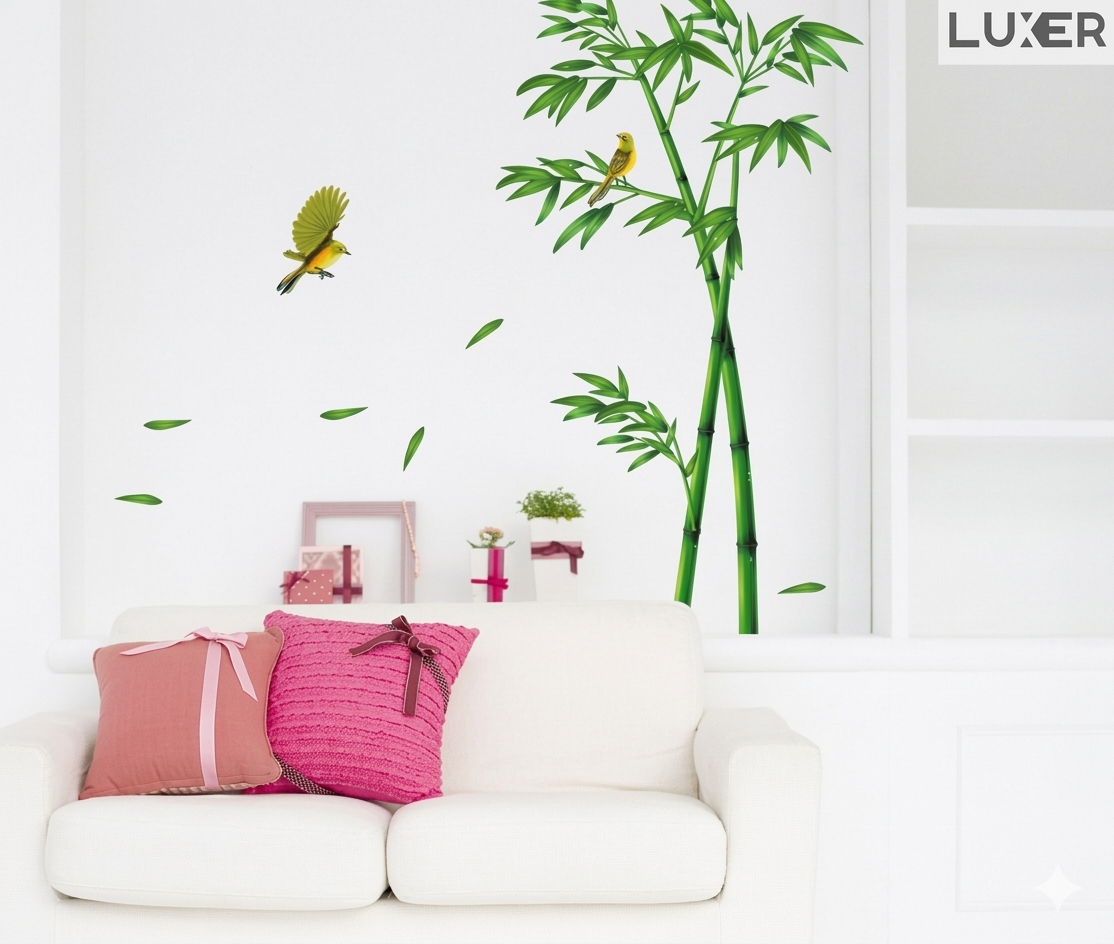 Sticker Autocolant Decorativ Perete/Mobila Model Bambus si Pasari Colibry, Dimensiuni 295x165 cm, Luxer, stickere perete decorative autocolant natura pentru copii adulti emag jumbo hornach leroy jysk ieftine luxer [5]