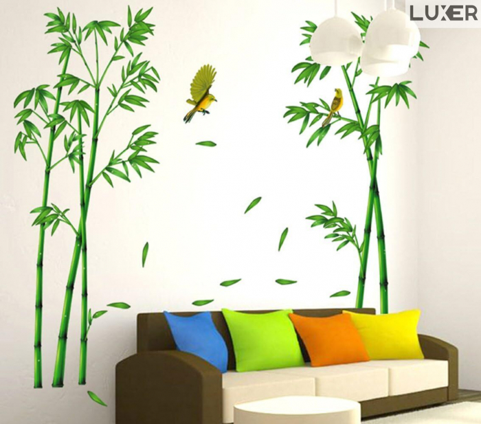 Sticker Autocolant Decorativ Perete/Mobila Model Bambus si Pasari Colibry, Dimensiuni 295x165 cm, Luxer, stickere perete decorative autocolant natura pentru copii adulti emag jumbo hornach leroy jysk ieftine luxer [5]
