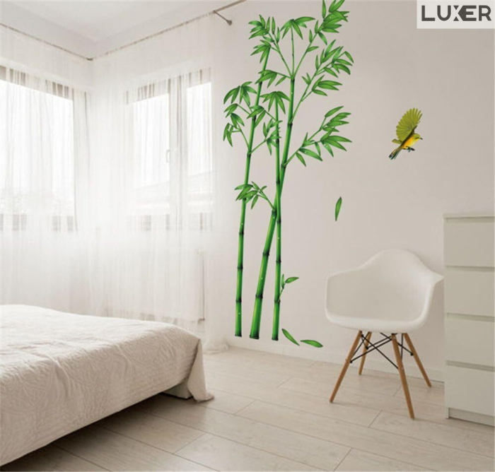 Sticker Autocolant Decorativ Perete/Mobila Model Bambus si Pasari Colibry, Dimensiuni 295x165 cm, Luxer, stickere perete decorative autocolant natura pentru copii adulti emag jumbo hornach leroy jysk ieftine luxer [3]