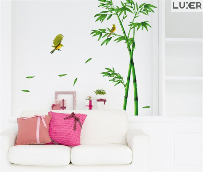 Sticker Autocolant Decorativ Perete/Mobila Model Bambus si Pasari Colibry, Dimensiuni 295x165 cm, Luxer, stickere perete decorative autocolant natura pentru copii adulti emag jumbo hornach leroy jysk ieftine luxer [6]