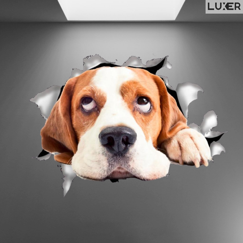 Sticker Decorativ Autoadeziv cu efect 3D, Model: Sad Beagle, pentru Perete/Mobila/Masina, Autocolant, Sticker Auto, Dimensiuni: 21x15 cm, Luxer [2]
