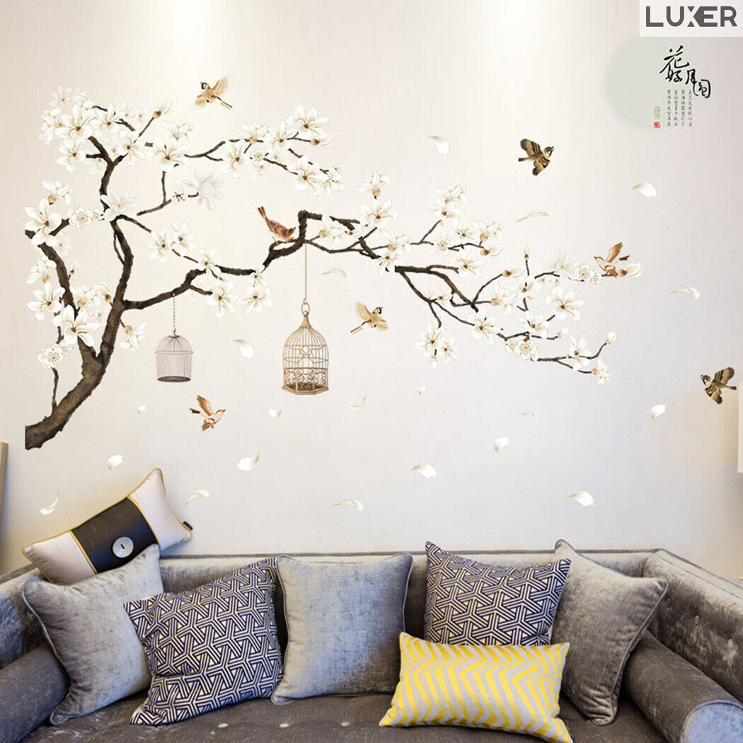 Sticker Decorativ Autoadeziv/Autocolant pentru Perete/Mobila/Geam cu Model Floral : Cires Japonez Inflorit si Pasari Zburand Libere, Multisuprafete, Dimensiuni: 187x128 cm, Dedeman, Emag, Jysk, Leroy, Luxer [7]
