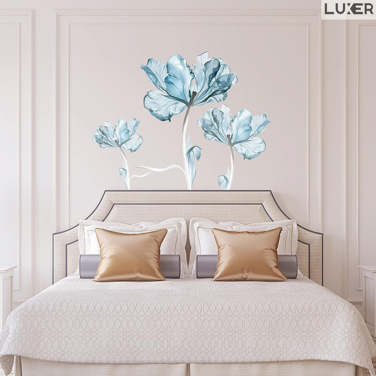 Sticker Decorativ Autoadeziv Pentru Perete / Mobila / Geamcu Model Floral : Crystal Blue Lotus (Floare de Lotus), Multisuprafete, Dimensiuni: 100 x 84 cm, Luxer [3]