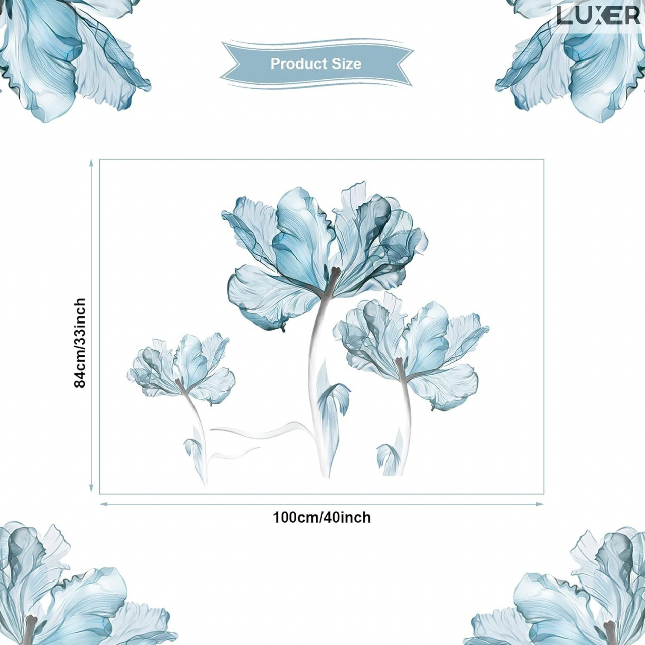 Sticker Decorativ Autoadeziv Pentru Perete / Mobila / Geamcu Model Floral : Crystal Blue Lotus (Floare de Lotus), Multisuprafete, Dimensiuni: 100 x 84 cm, Luxer [12]