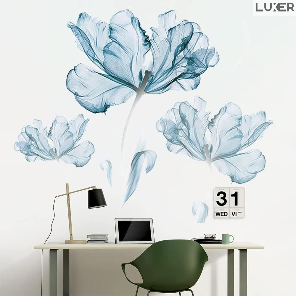 Sticker Decorativ Autoadeziv Pentru Perete / Mobila / Geamcu Model Floral : Crystal Blue Lotus (Floare de Lotus), Multisuprafete, Dimensiuni: 100 x 84 cm, Luxer [8]