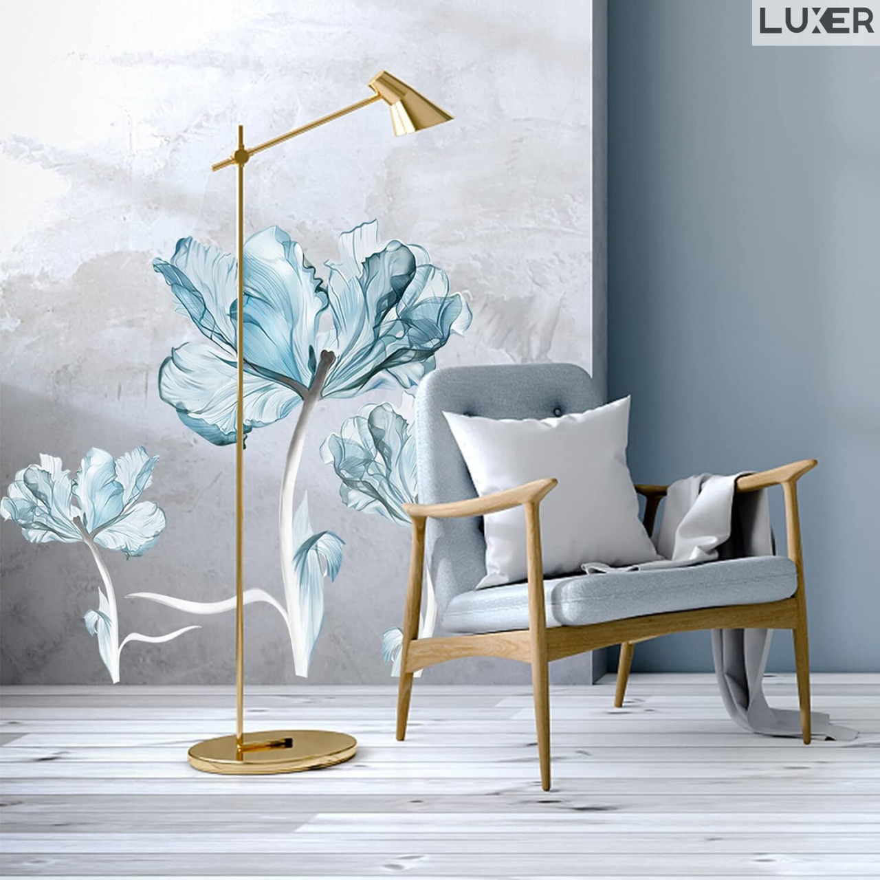 Sticker Decorativ Autoadeziv Pentru Perete / Mobila / Geamcu Model Floral : Crystal Blue Lotus (Floare de Lotus), Multisuprafete, Dimensiuni: 100 x 84 cm, Luxer [2]