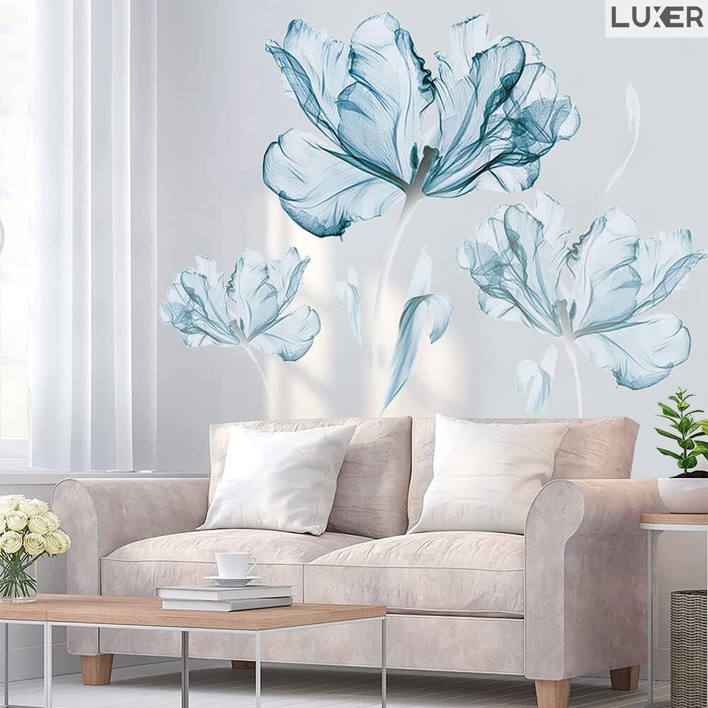 Sticker Decorativ Autoadeziv Pentru Perete / Mobila / Geamcu Model Floral : Crystal Blue Lotus (Floare de Lotus), Multisuprafete, Dimensiuni: 100 x 84 cm, Luxer [6]