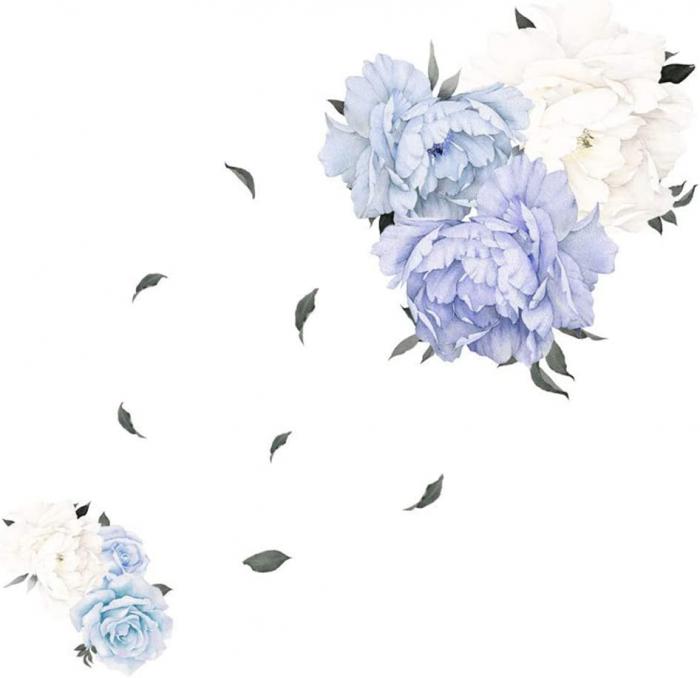 Sticker Decorativ cu Bujori Albastri si Albi Luxer, Autocolant Blue Peonies, 85x59.5cm, stickere perete flori 3d cu flori mici leroy merlin dedeman Luxer [4]