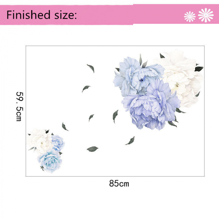 Sticker Decorativ cu Bujori Albastri si Albi Luxer, Autocolant Blue Peonies, 85x59.5cm, stickere perete flori 3d cu flori mici leroy merlin dedeman Luxer [9]