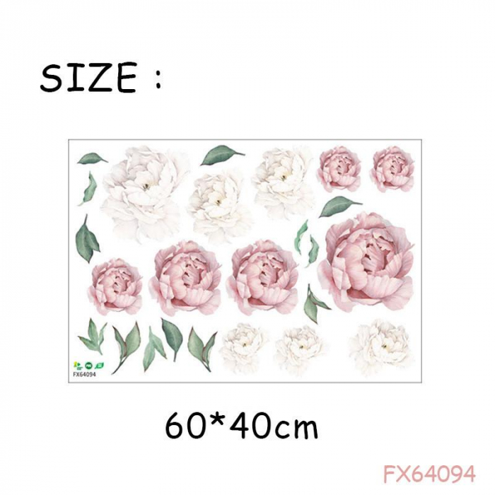 Sticker decorativ cu Bujori Albi si Roz Luxer, Autocolant White Peonies, stickere perete flori autocolant 3d dedeman leroy merlin cu flori mici [12]