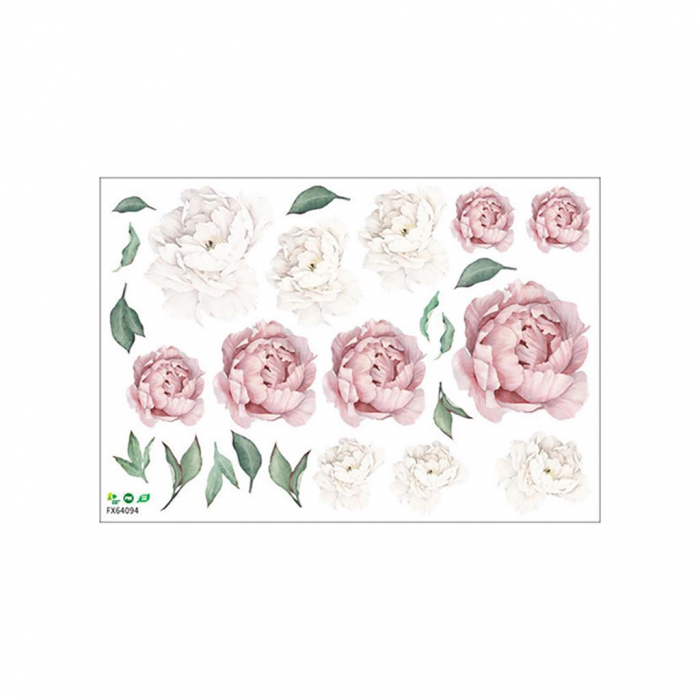 Sticker decorativ cu Bujori Albi si Roz Luxer, Autocolant White Peonies, stickere perete flori autocolant 3d dedeman leroy merlin cu flori mici [11]