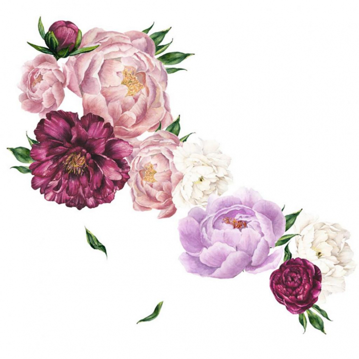 Sticker decorativ cu Flori de Bujor Mov Luxer, Autocolant Purple Peonies, 68x61.5 cm, stickere perete flori 3d cu flori mici leroy merlin dedeman Luxer [6]