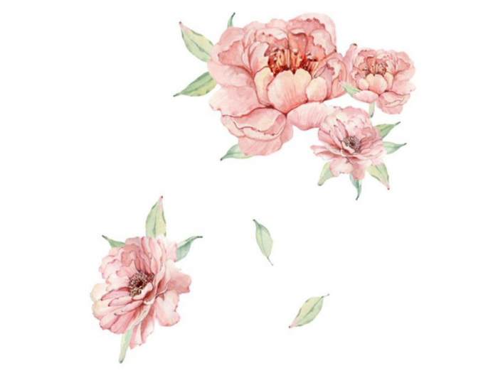 Sticker decorativ cu Flori de Bujor Roz Luxer, Autocolant Pink Peonies, 71x60 cm, stickere perete flori mici bujori leroy merlin dedeman emag Luxer [7]