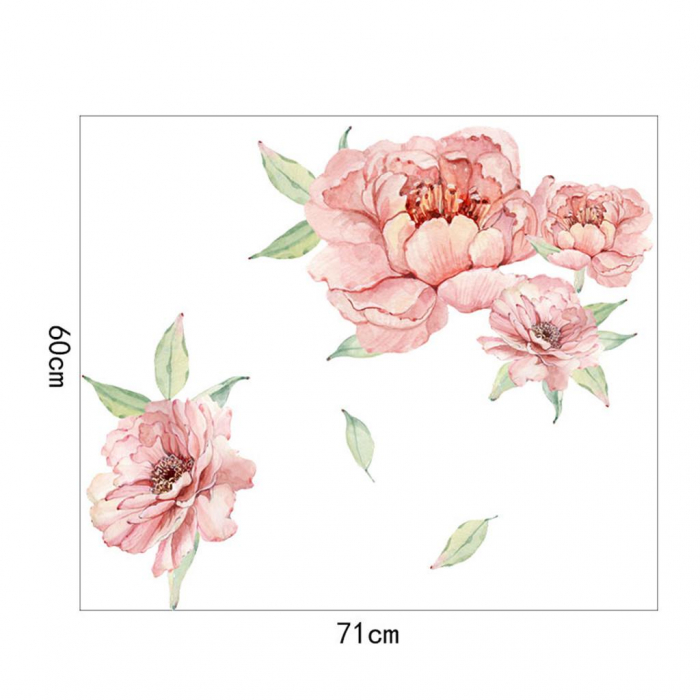 Sticker decorativ cu Flori de Bujor Roz Luxer, Autocolant Pink Peonies, 71x60 cm, stickere perete flori mici bujori leroy merlin dedeman emag Luxer [8]