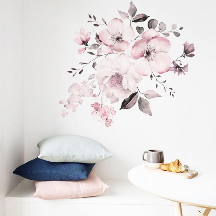 Sticker decorativ cu Flori de Cires Luxer, Autocolant Cherry Blossom, 58x52 cm, stickere perete flori mici, flori de cires 3d fete leroy merlin emag dedeman Luxer [4]