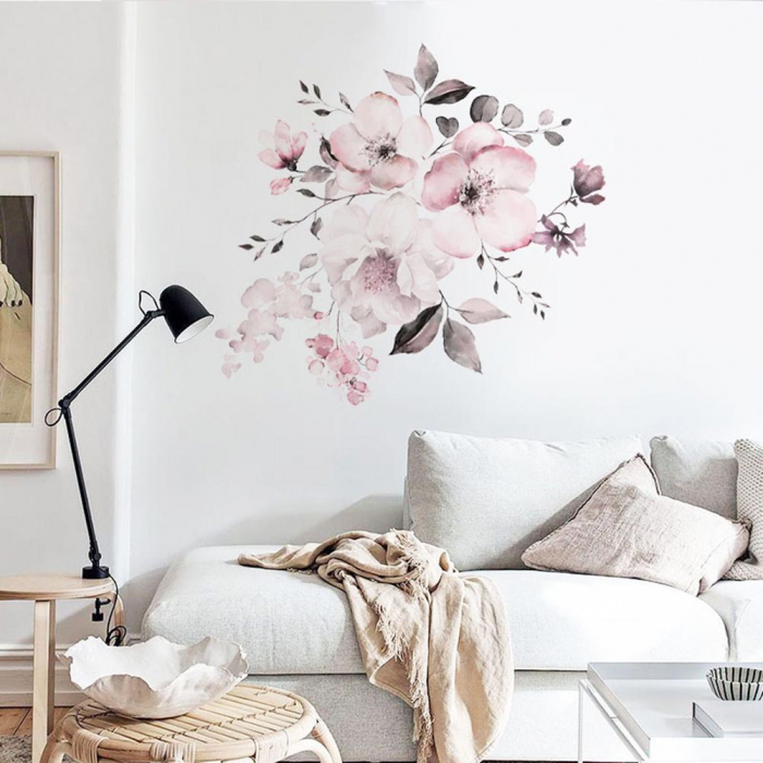 Sticker decorativ cu Flori de Cires Luxer, Autocolant Cherry Blossom, 58x52 cm, stickere perete flori mici, flori de cires 3d fete leroy merlin emag dedeman Luxer [6]