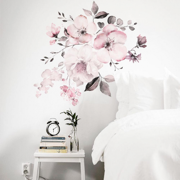 Sticker decorativ cu Flori de Cires Luxer, Autocolant Cherry Blossom, 58x52 cm, stickere perete flori mici, flori de cires 3d fete leroy merlin emag dedeman Luxer [3]