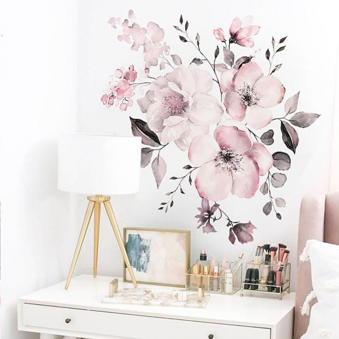 Sticker decorativ cu Flori de Cires Luxer, Autocolant Cherry Blossom, 58x52 cm, stickere perete flori mici, flori de cires 3d fete leroy merlin emag dedeman Luxer [1]