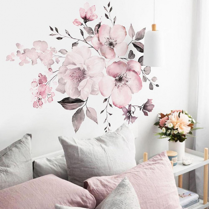 Sticker decorativ cu Flori de Cires Luxer, Autocolant Cherry Blossom, 58x52 cm, stickere perete flori mici, flori de cires 3d fete leroy merlin emag dedeman Luxer [2]