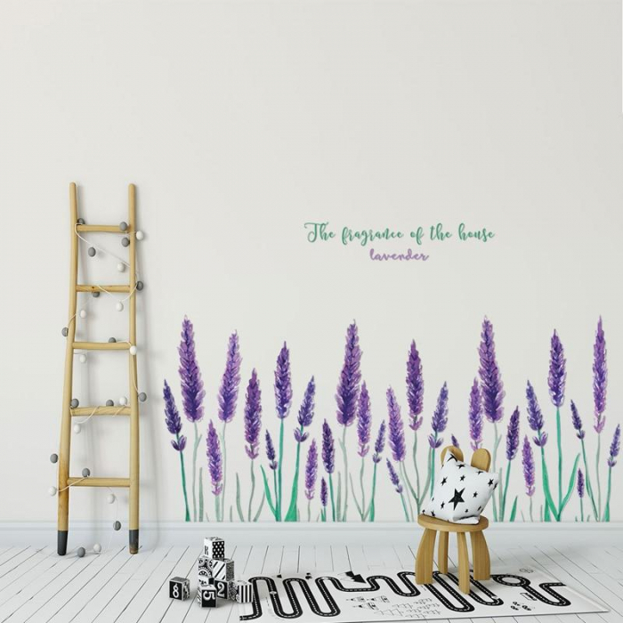 Sticker decorativ cu Flori de Lavanda Luxer, Autocolant Purple Lavander, stickere decorative copii adulti personalizat dormitor floral lavanda bucatarie living dedeman jumbo leroy merlin luxer ieftin [2]