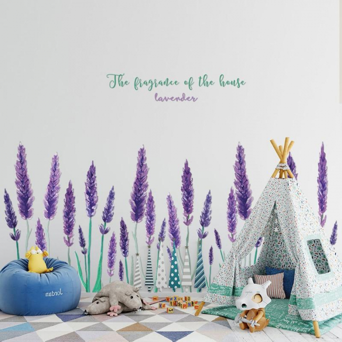 Sticker decorativ cu Flori de Lavanda Luxer, Autocolant Purple Lavander, stickere decorative copii adulti personalizat dormitor floral lavanda bucatarie living dedeman jumbo leroy merlin luxer ieftin [3]