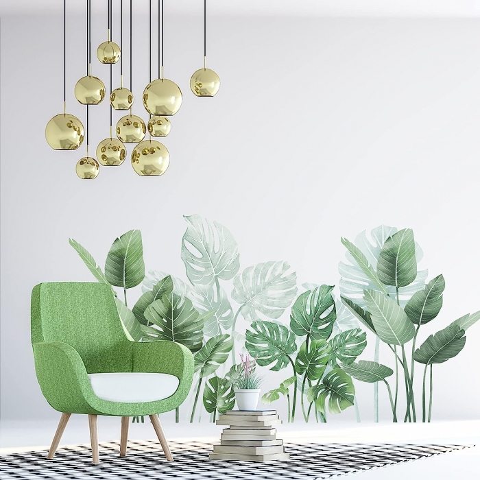 Sticker Decorativ cu Frunze de Philodendron Luxer, Autocolant perete Philodendron cu frunza rupta, 105x52 cm, stickere perete dedeman flori personalizat pepco emag personalizate ieftine natura plante exotice merlin mickey mouse autocolante pentru sufragerie living luxer [8]