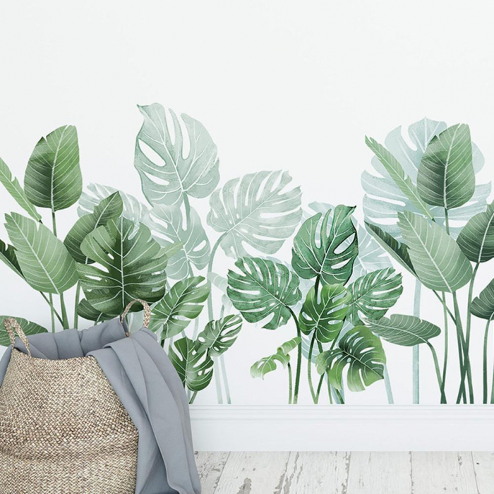 Sticker Decorativ cu Frunze de Philodendron Luxer, Autocolant perete Philodendron cu frunza rupta, 105x52 cm, stickere perete dedeman flori personalizat pepco emag personalizate ieftine natura plante exotice merlin mickey mouse autocolante pentru sufragerie living luxer [5]