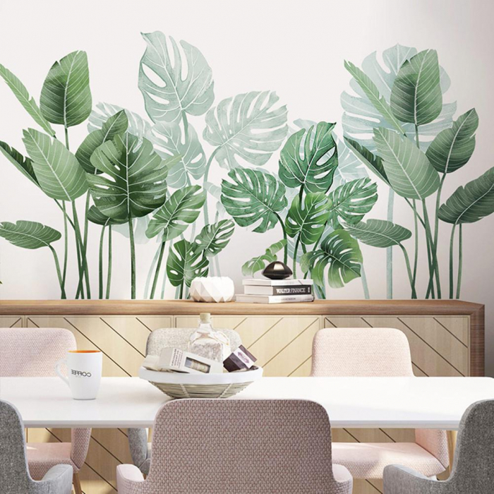 Sticker Decorativ cu Frunze de Philodendron Luxer, Autocolant perete Philodendron cu frunza rupta, 105x52 cm, stickere perete dedeman flori personalizat pepco emag personalizate ieftine natura plante exotice merlin mickey mouse autocolante pentru sufragerie living luxer [4]