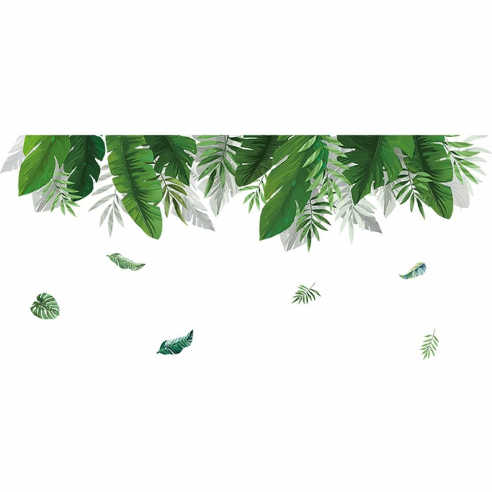 Sticker decorativ cu Frunze Exotice Luxer, Autocolant Exotic Leaves, 150x35 cm, stickere decorative autocolant natura exotic dedeman jumbo luxer padure amazoniana [6]