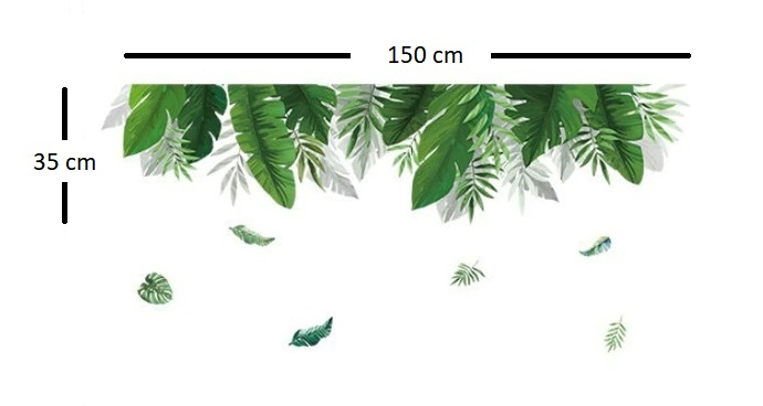 Sticker decorativ cu Frunze Exotice Luxer, Autocolant Exotic Leaves, 150x35 cm, stickere decorative autocolant natura exotic dedeman jumbo luxer padure amazoniana [7]