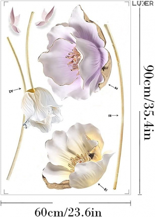 Sticker Decorativ Cu Model Floral pentru Design Interior Cryogenic Roses, Autoadeziv Multisuprafete, Dimensiuni 90x60 cm, Luxer, stickere perete decorative autocolant natura pentru copii adulti emag jumbo hornach leroy jysk ieftine luxer [3]