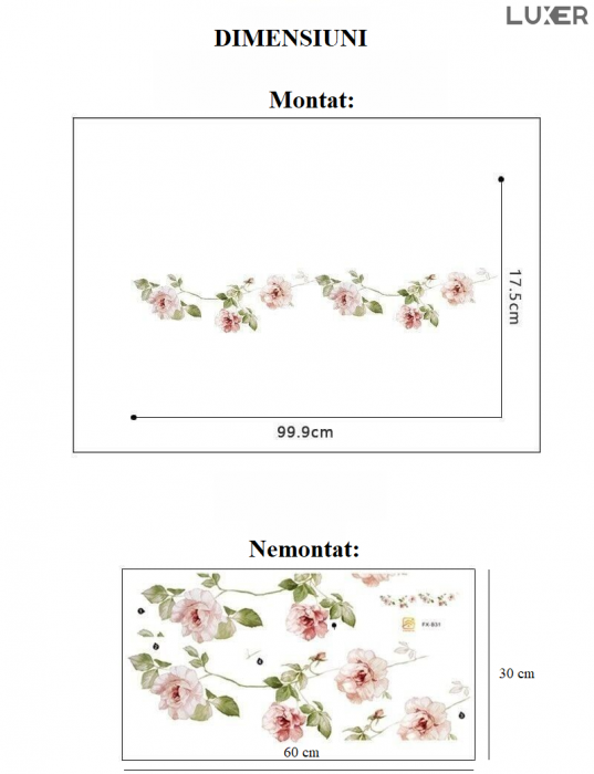 Sticker Decorativ Cu Model Floral Pentru Design Interior Wild Roses, Autoadeziv Multisuprafete, Dimensiuni 100x17.5 cm, Luxer [7]