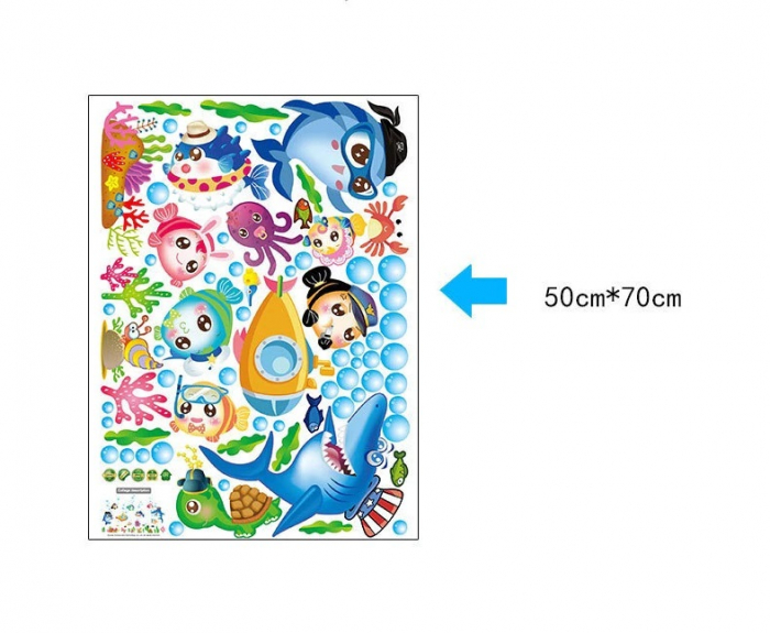 Sticker decorativ cu Pesti si Animale Marine Luxer, Autocolant pentru baie Lumea Subacvatica, 123x75 cm, stickere decorative copii dedeman baieti animake disney leroy merlin norisori bebelusi baie camera copilului [9]