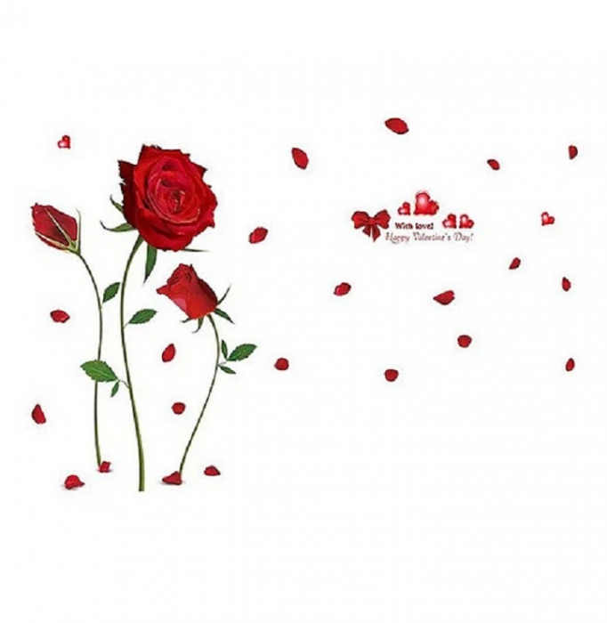 Sticker decorativ cu Trandafiri Rosii Luxer, Autocolant Red Roses, 230x155 cme, stickere perete flori trandafiri dedeman personalizate autocolant living dormitor emag jumbo luxer [5]