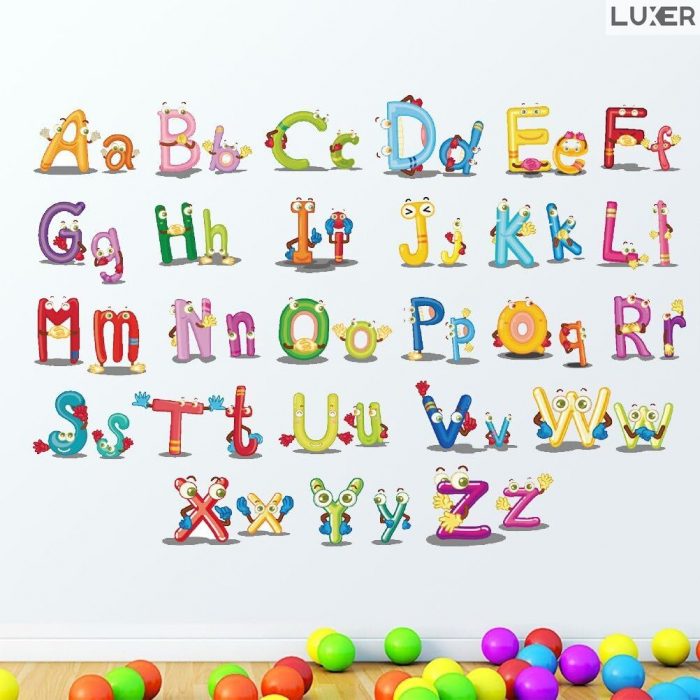 Sticker Decorativ Educativ Pentru Camera Copilului sau Sala de Clasa, Model: Literele Alfabetului, Autoadeziv Multisuprafete, Dimensiuni 90x30 cm, Luxer, stickere decorative autocolante perete pentru coipii emag jumbo honrbach jysk luxer [3]