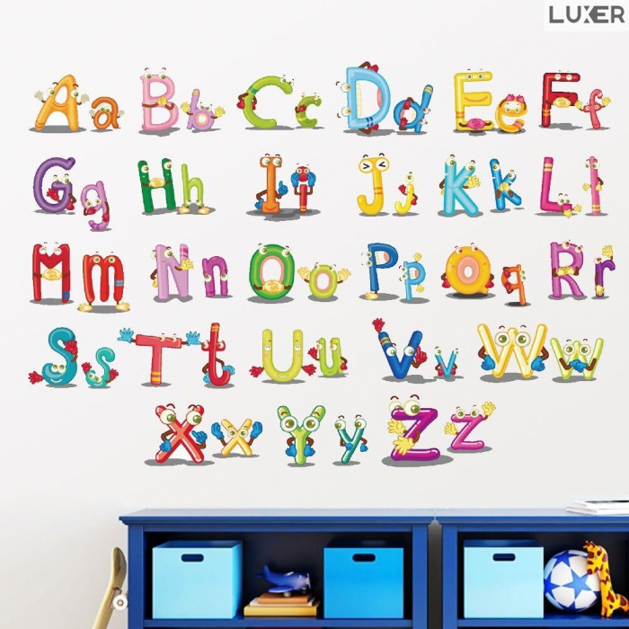 Sticker Decorativ Educativ Pentru Camera Copilului sau Sala de Clasa, Model: Literele Alfabetului, Autoadeziv Multisuprafete, Dimensiuni 90x30 cm, Luxer, stickere decorative autocolante perete pentru coipii emag jumbo honrbach jysk luxer [1]