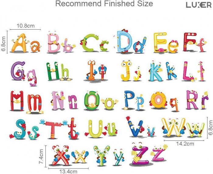 Sticker Decorativ Educativ Pentru Camera Copilului sau Sala de Clasa, Model: Literele Alfabetului, Autoadeziv Multisuprafete, Dimensiuni 90x30 cm, Luxer, stickere decorative autocolante perete pentru coipii emag jumbo honrbach jysk luxer [7]